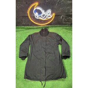 Eileen Fisher Channeled Rainwear Trench Long Fleece Lined Jacket‎ Coat Black MD